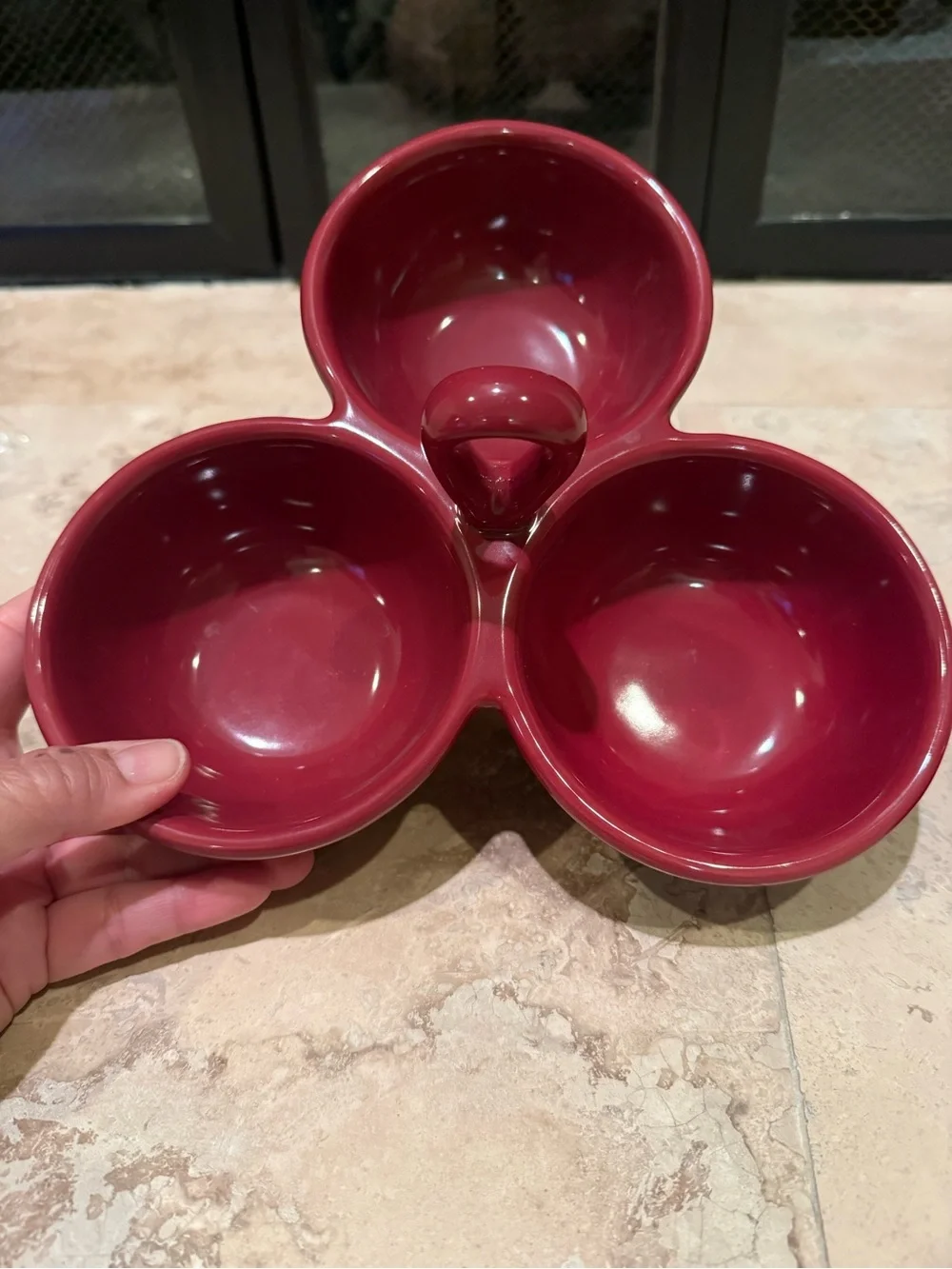 Longaberger Pottery Paprika Woven Traditions 3 Way Condiment Serving Dish